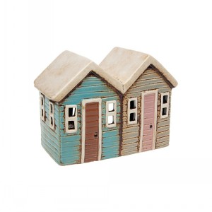 VILLAGE POTTERY BEACH TWO HOUSES TEALIGHT